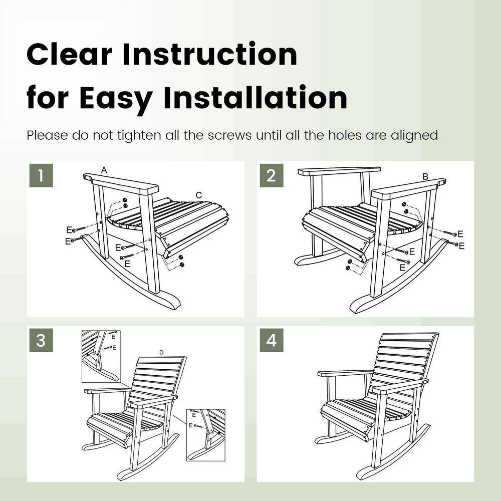 Natural Fir Wood High Back Outdoor Rocking Chair with Armrests