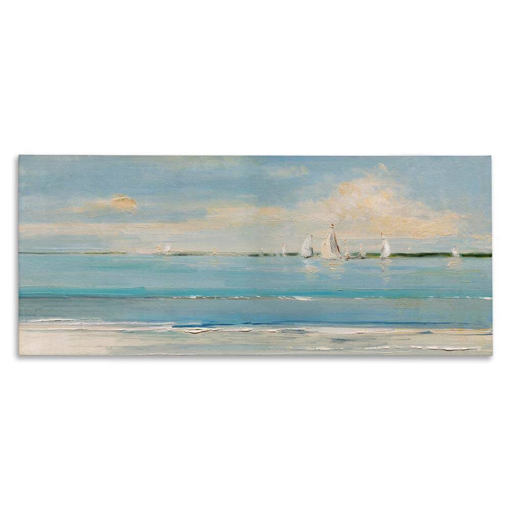 Distant Painterly Sailboats by Sally Swatland Unframed Coastal Graphic Art Print 17 in. x 40 in. price history on PriceWatchPro