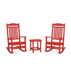 Grant Park 3-Piece Sunset Red Plastic Outdoor Rocking Chair
