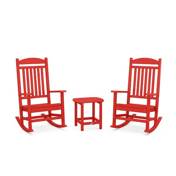 POLYWOOD Grant Park 3-Piece Sunset Red Plastic Outdoor Rocking Chair