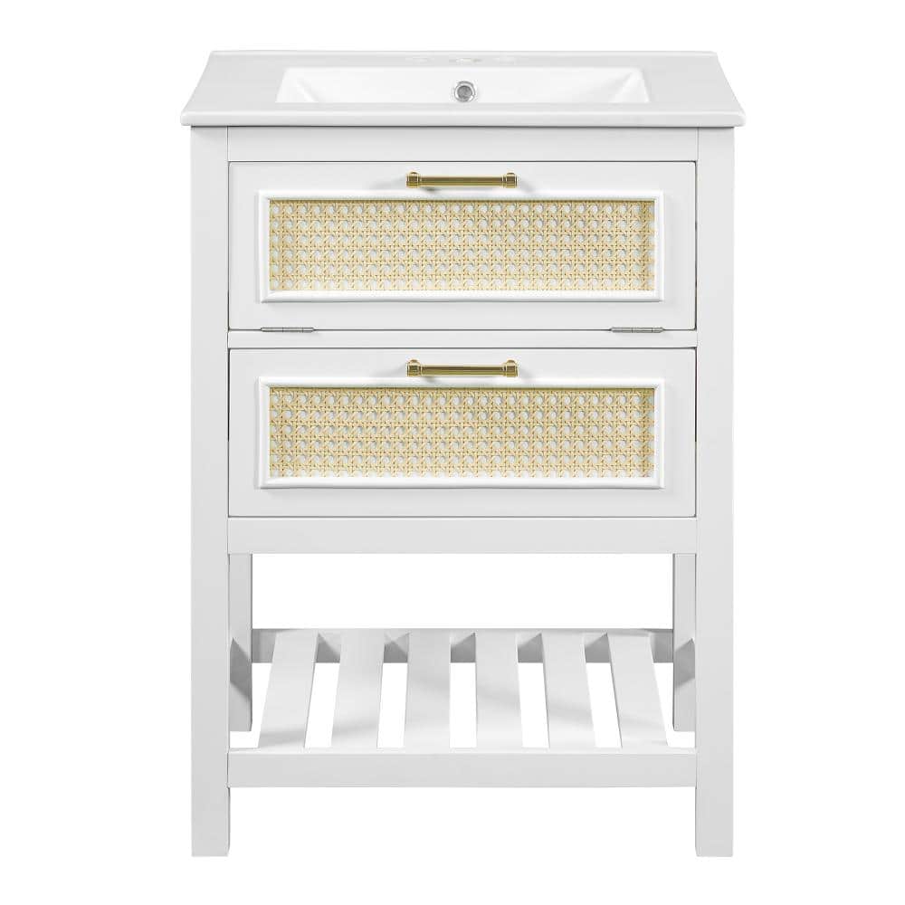 24 in. Single Sink Freestanding White Bath Vanity with White Ceramic Top Unassembled price history on PriceWatchPro