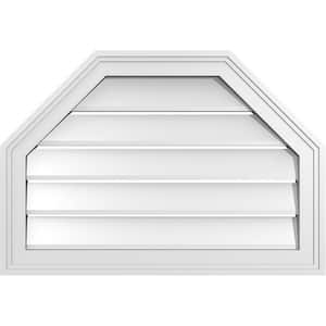 26 in. x 18 in. Octagonal Top Surface Mount PVC Gable Vent: Functional with Brickmould Frame