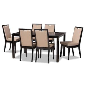 Rosa 7-Piece Wood Top Sand and Dark Brown Dining Set