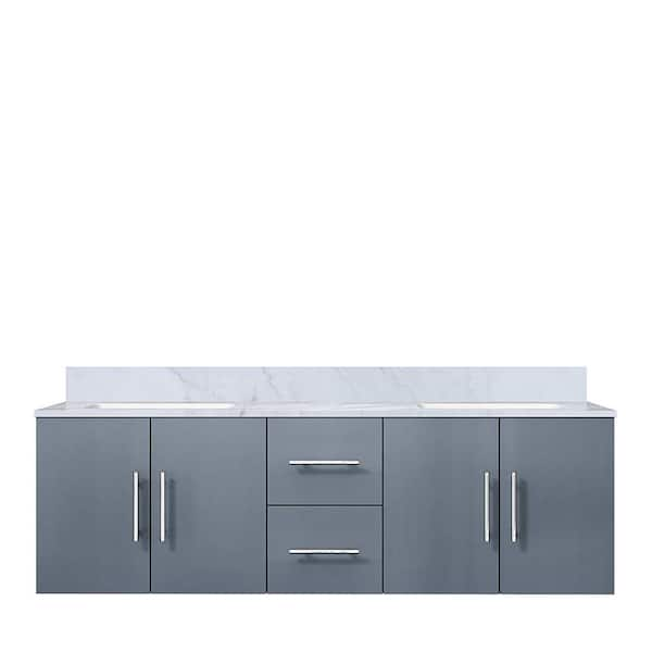 Geneva 60 in. W x 22 in. D Dark Grey Double Bath Vanity and Carrara Marble Top