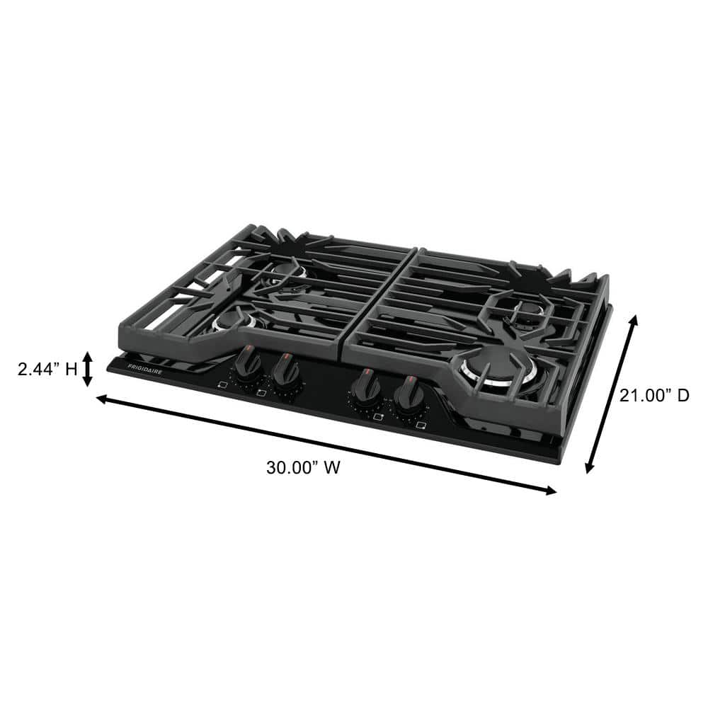30 Inch Black Cast Iron Gas Cooktop with 4 Burners