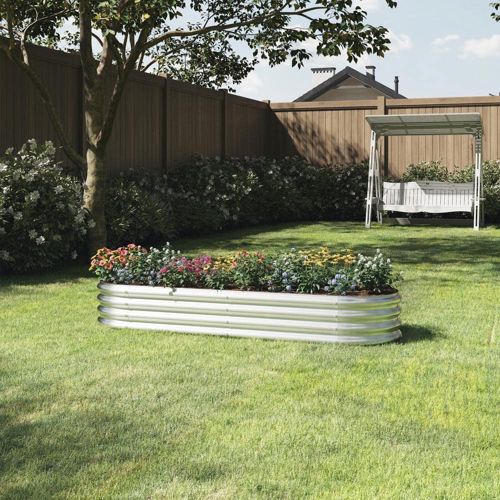 Large Silver Galvanized Steel Raised Garden Bed Planter