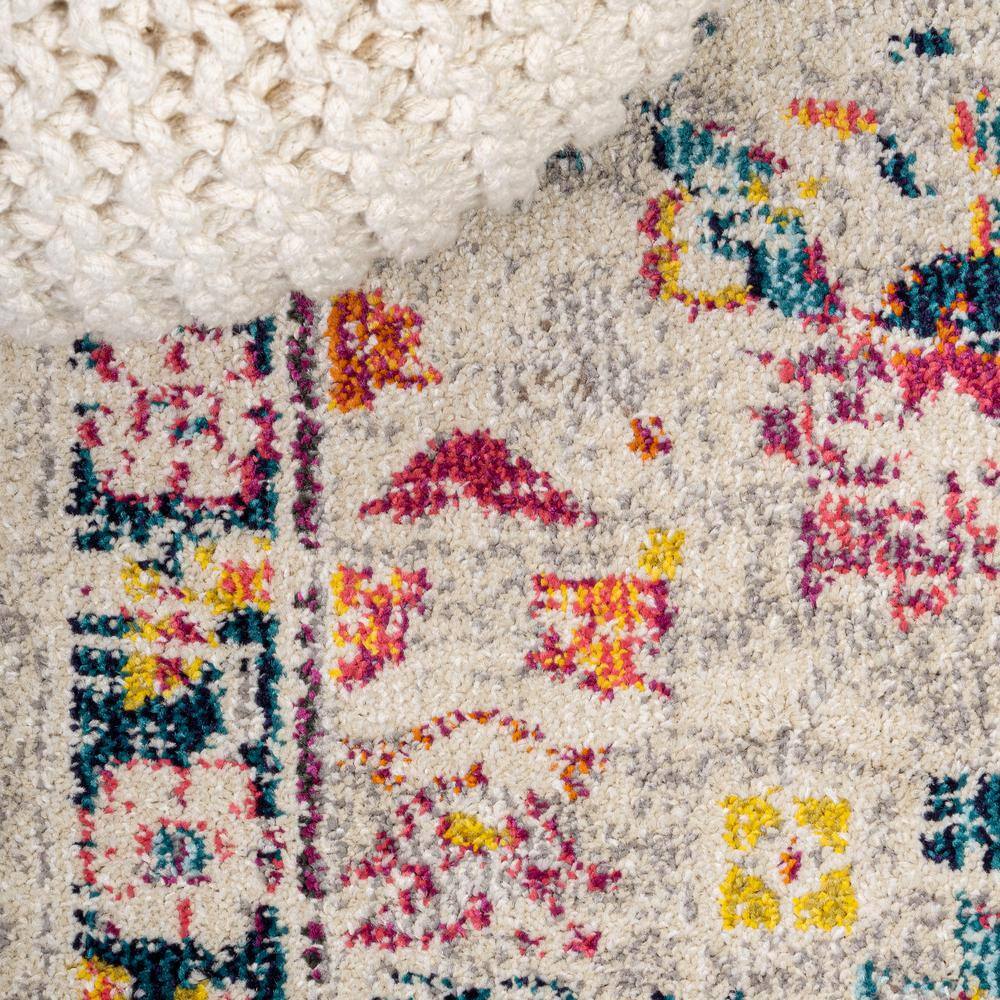 Beige Multicolor Synthetic Boho Floral Area Rug