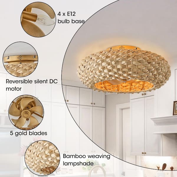 IHOMEadore 20 in. Indoor 4-Light Fandelier Gold Low Profile