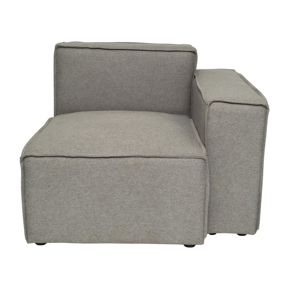 Gray Fabric Modular Right Armrest Side Chair with Solid Wood Frame