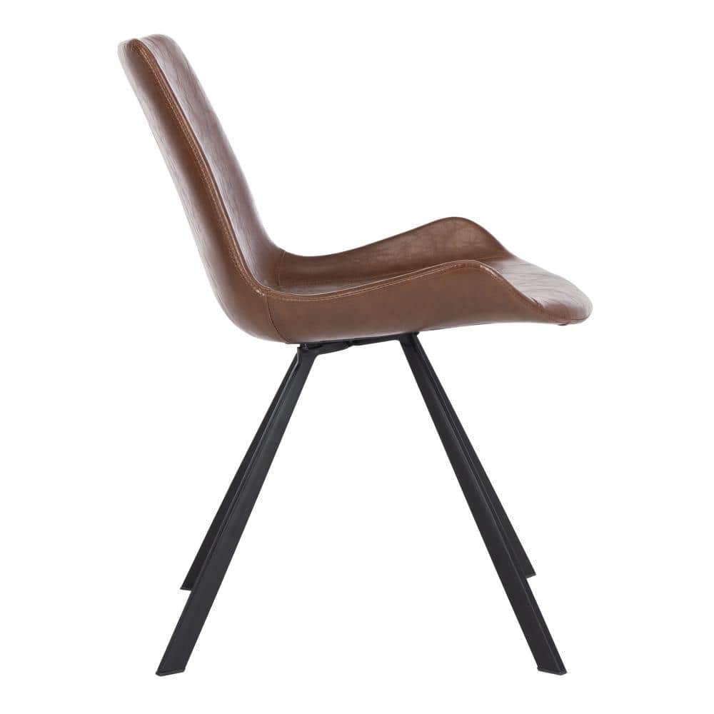 Transitional Wood and Faux Leather Side Chairs in Light Brown, Set of 2