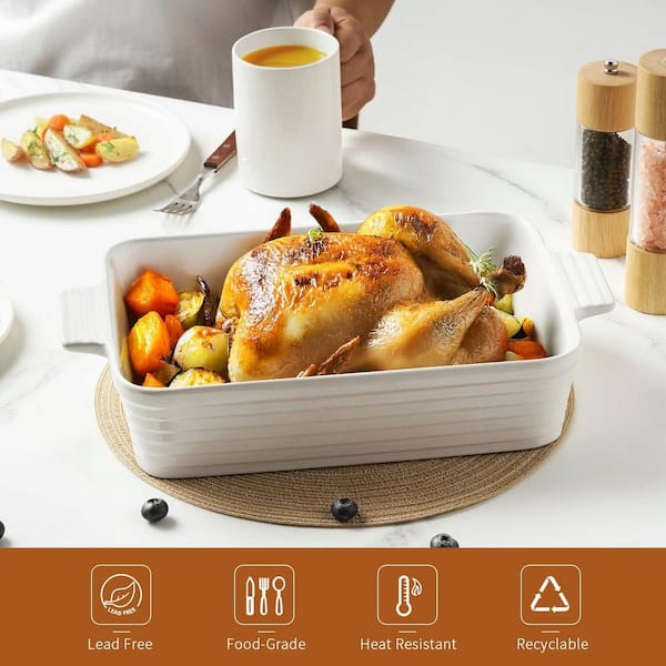 UUDULY 4.5 qt. Deep Rectangular Ceramic Casserole Baking Dish with