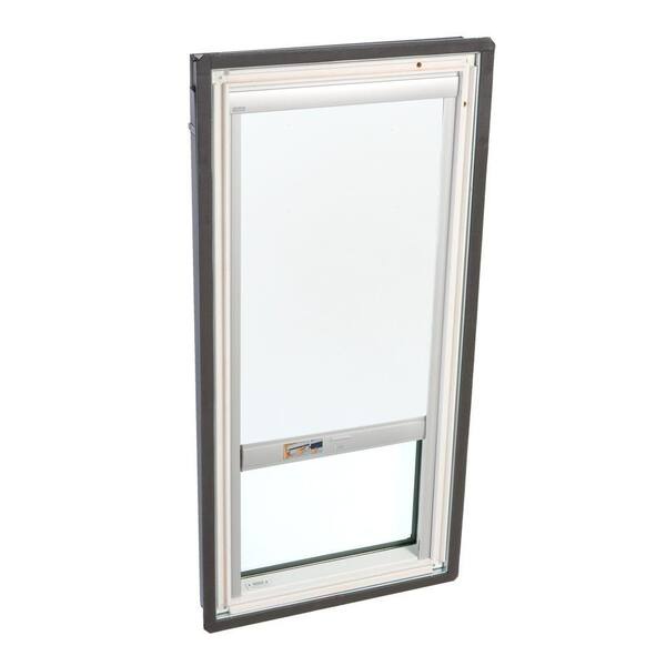 VELUX 21 in. x 45-3/4 in. Fixed Deck-Mounted Skylight with Tempered LowE3 Glass and White Solar Powered Blackout Blind