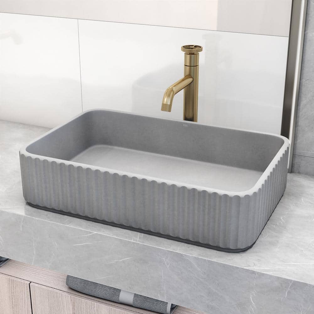 Gray Rectangular Concrete Above-Counter Bathroom Vessel Sink