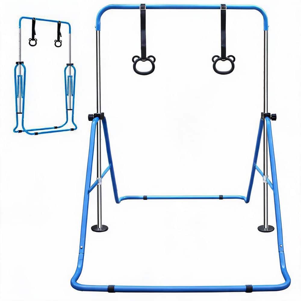 34.8-51 in. Adjustable Height Blue Steel Children's Gymnastic Bar with Bear Rings Foldable Exercise Accessory price history on PriceWatchPro