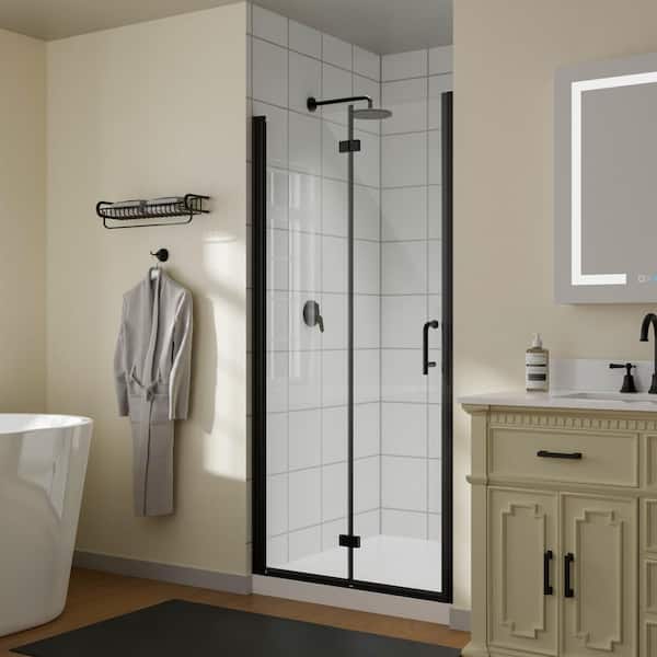 LTMATE 36 in. W x 72 in. H Bi-Fold Frameless Shower Door in Black with Clear Glass