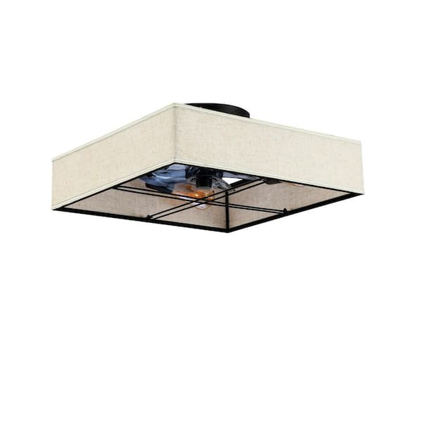 17 in. Matte Black Flush Mount Caged Ceiling Fan with Remote Control