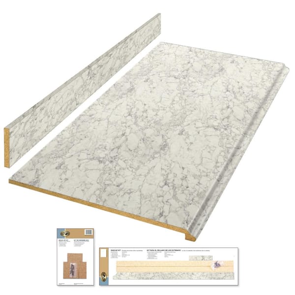 6 ft. Straight Laminate Countertop Kit in Gloss Marmo Bianco with Full Wrap Ogee Edge with Backsplash
