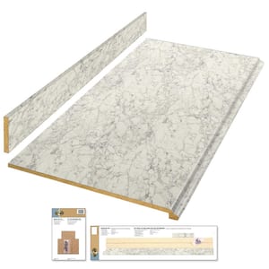 8 ft. White Laminate Countertop Kit with Full Wrap Ogee Edge in Marmo Bianco Marble