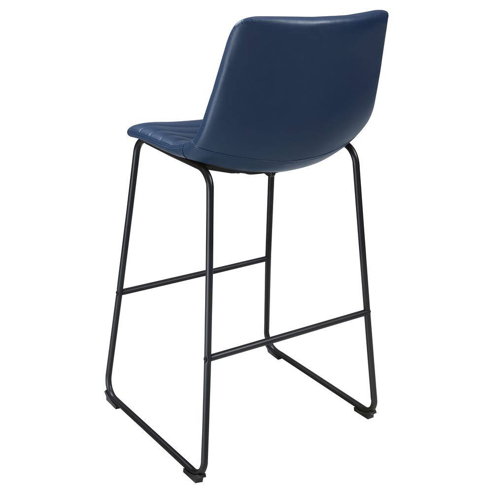 Zuni Blue Faux Leather Upholstered Counter Stools with Black Metal Base
