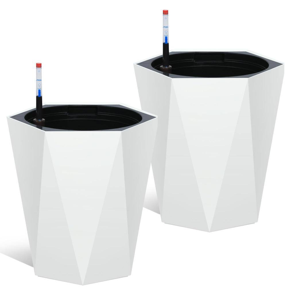 16in Self-Watering Diamond Tall Planters Set of 2 Large Resin Flower Pots with Water Level Monitor & Wheels White price history on PriceWatchPro