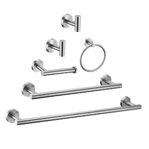6-Piece Bath Hardware Set with Towel Ring Toilet Paper Holder Towel Hook and Towel Bar in Stainless Steel Brushed Nickel