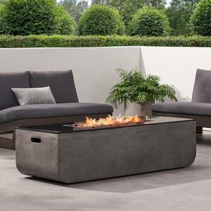 56 in. 50,000 BTU Rectangular MGO Concrete Gas Outdoor Patio Fire Pit Table in Black+ Gray