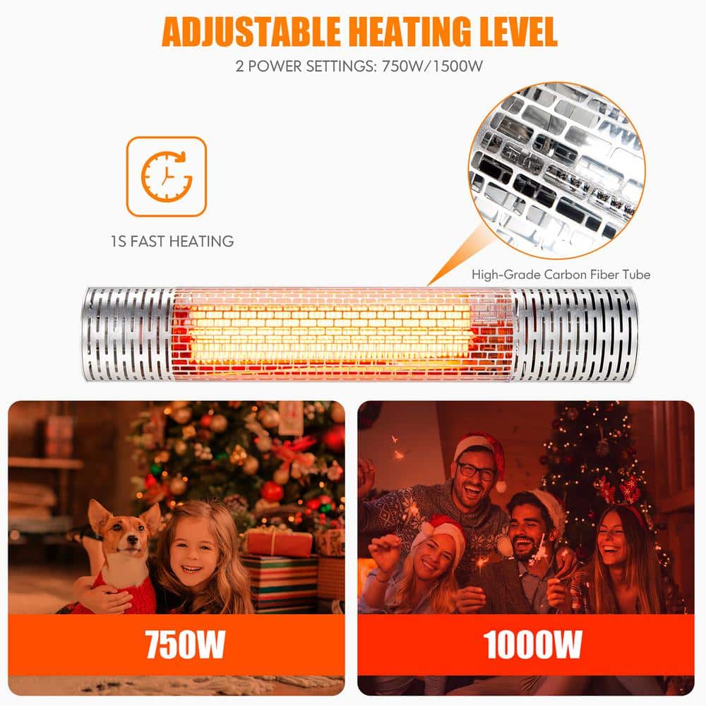 Silver Wall-Mounted Infrared Heater with Remote Control