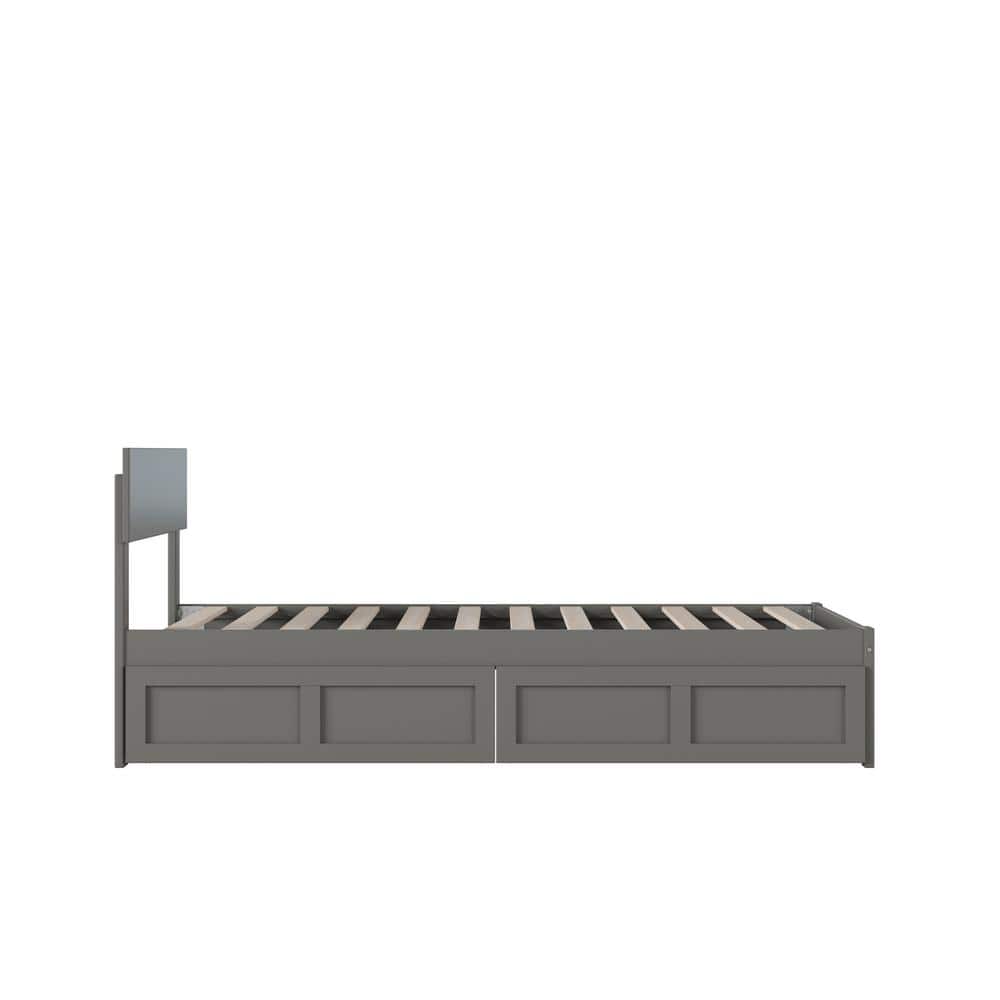 Gray Twin Wood Platform Bed with Storage Drawers