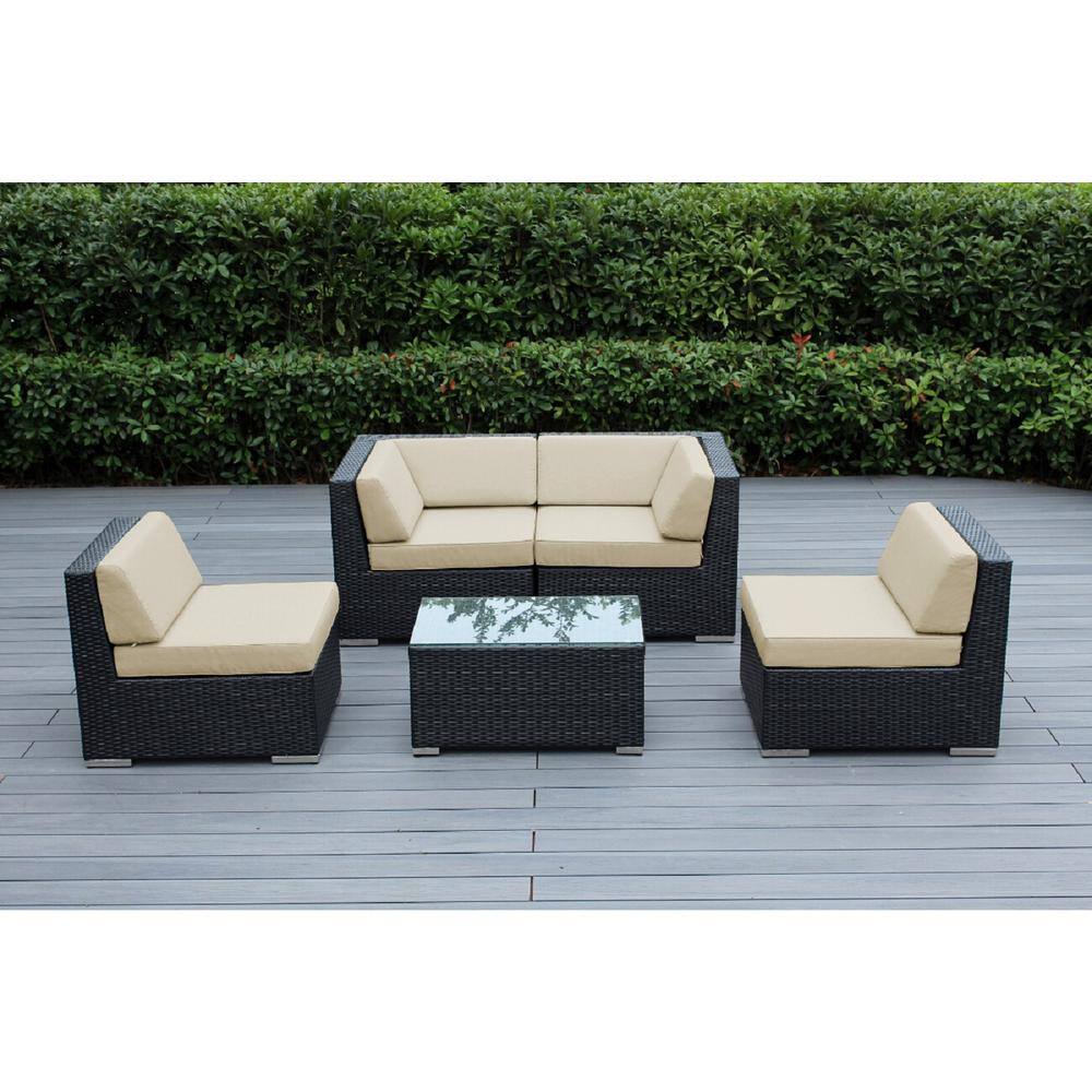 Ohana Black 5-Piece Wicker Patio Seating Set with Sunbrella Antique Beige Cushions price history on PriceWatchPro