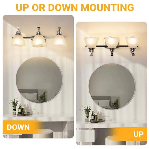 20 in. 3-Light Brushed Nickel Bathroom Vanity Light Fixture with Frosted Glass Shades