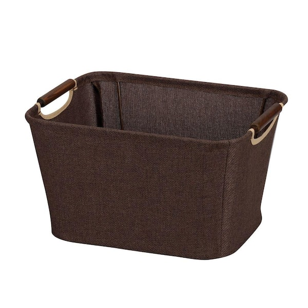 HOUSEHOLD ESSENTIALS 13 in. x 10 in. Coffee Linen Open Tapered Bin with Handles