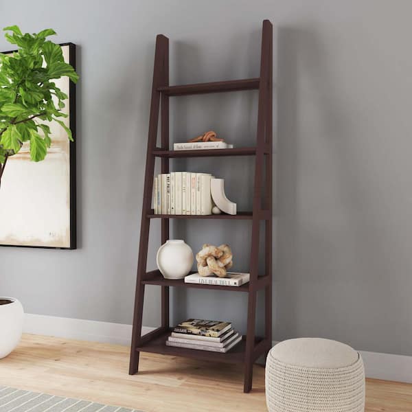 Linon Home Decor Benson 72 in. Tall Espresso Wood 5-Shelf Ladder
