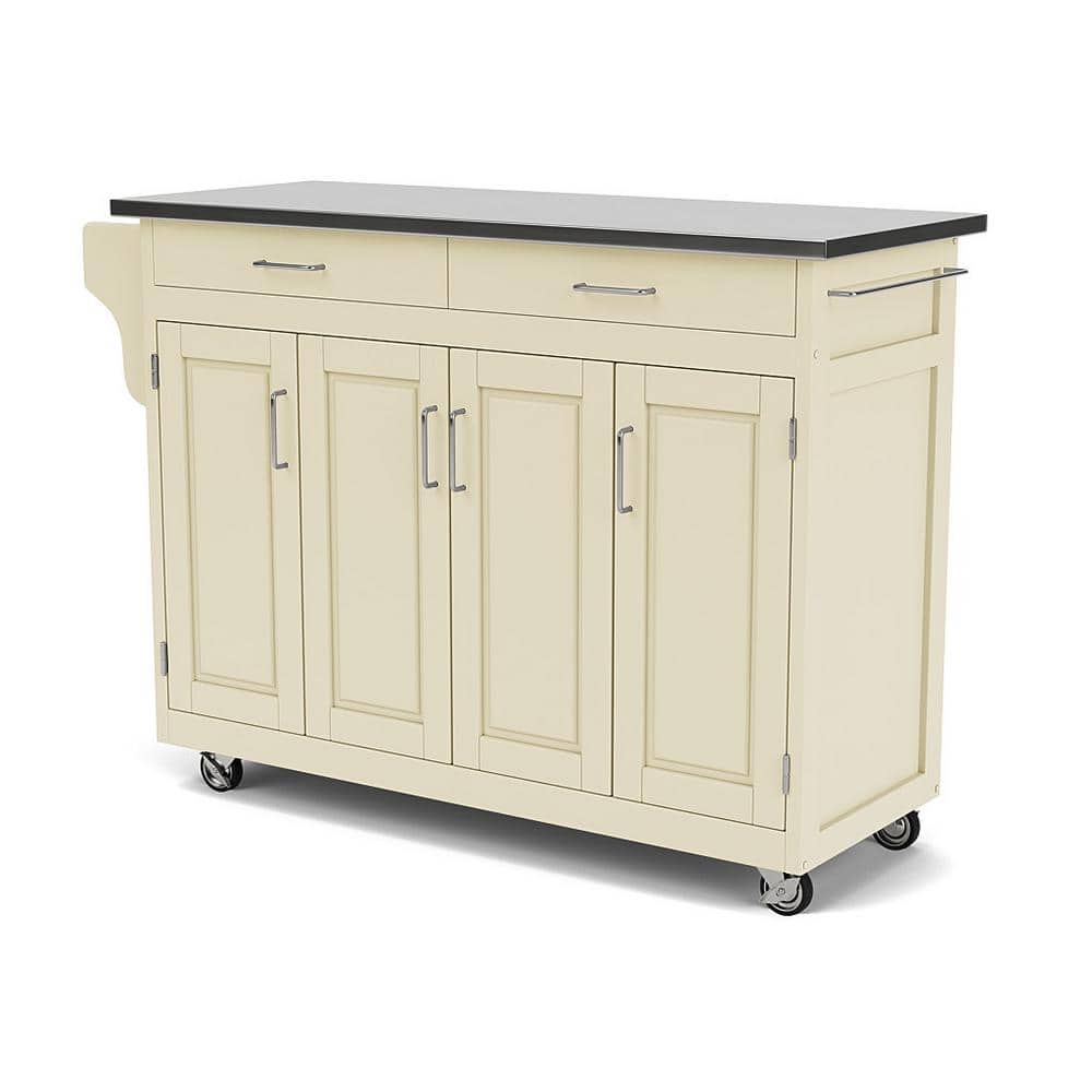 Off-White Stainless Steel Top Kitchen Cart with Storage