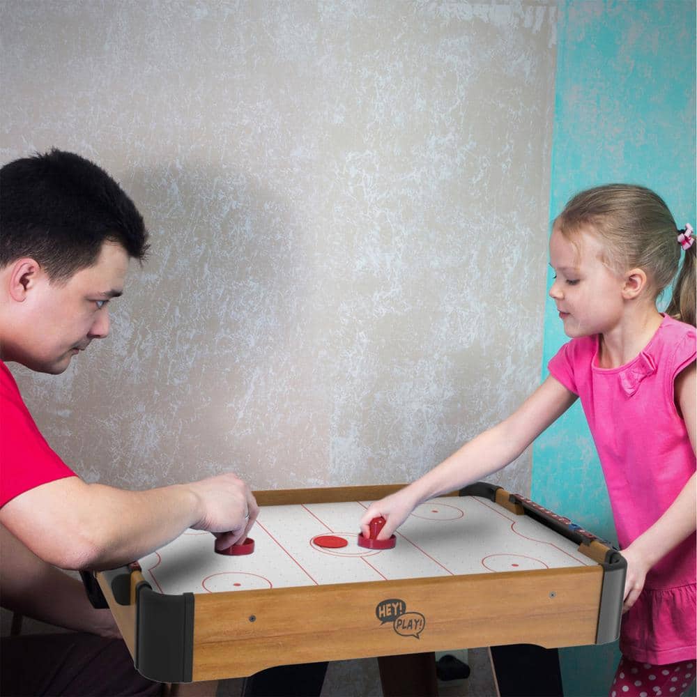 22'' Brown Wood Tabletop Air Hockey Game Set
