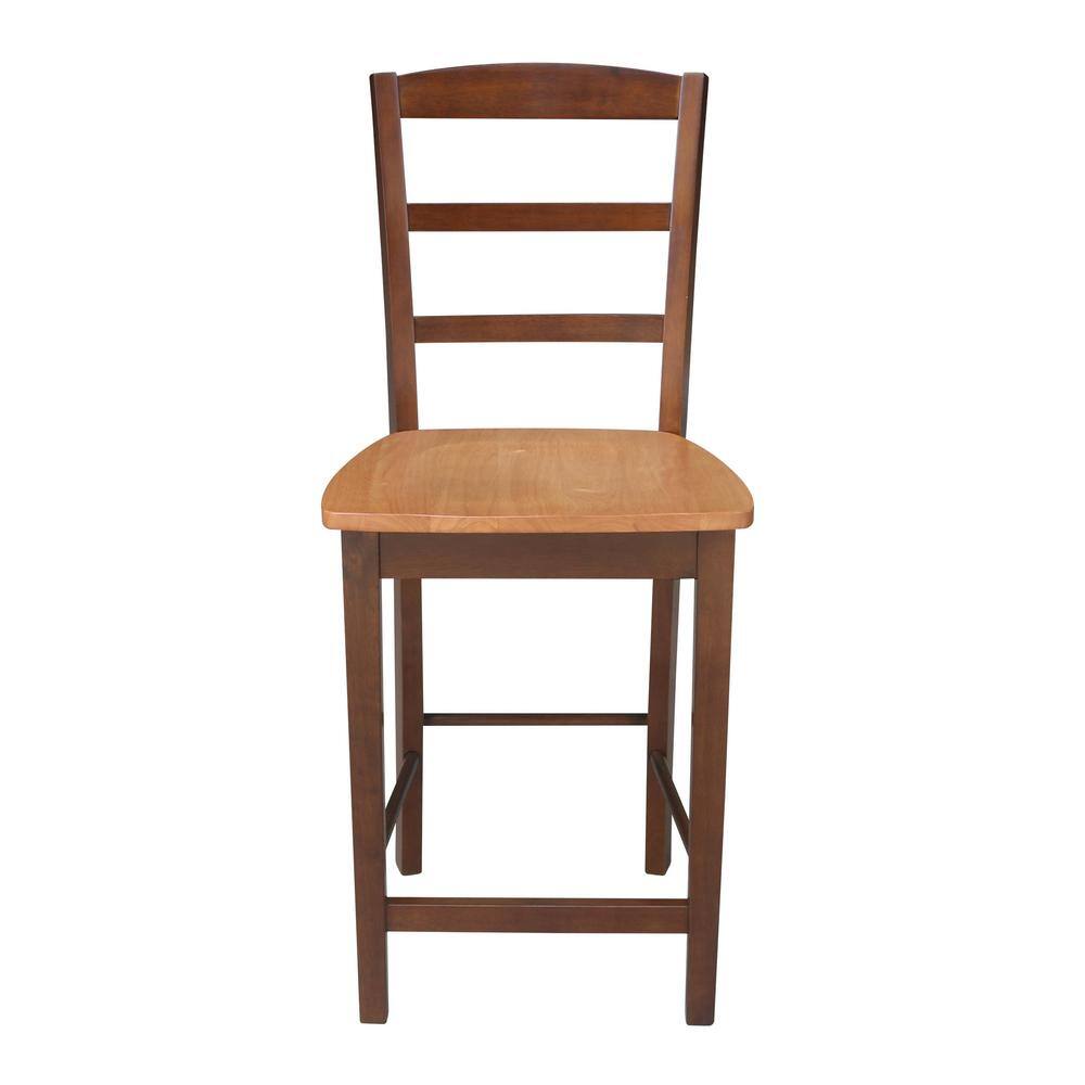 Contemporary Madrid 24" Solid Parawood Counter Stool in Cinnamon/Espresso