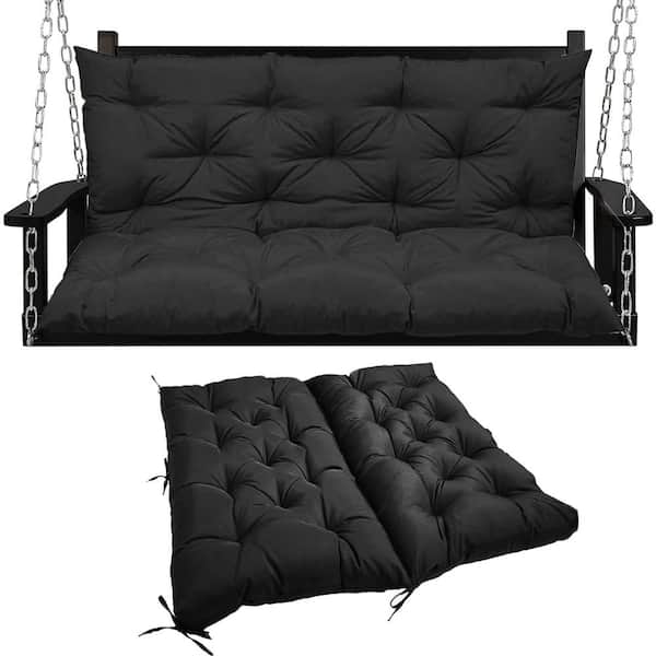 Unbranded 40 x 40 in 2-3 Seater Replacement Outdoor Swing Cushions with Back Support, Waterproof Bench Cushion (Black)