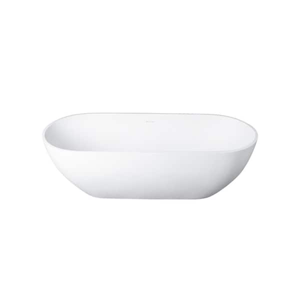 68.9 in. x 29.5 in. Solid Surface Oval Freestanding Soaking Bathtub with Pop-Up Drain and Overflow in Matte White