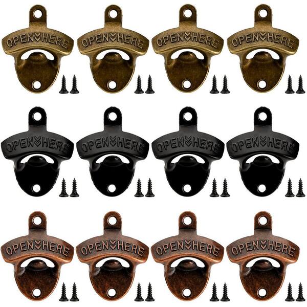 Wall mounted vintage zinc alloy bottle opener set for bar, home kitchen, game room and outdoor entertainment