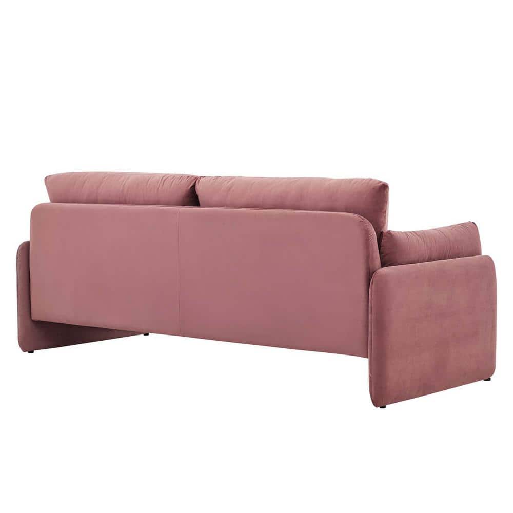 Dusty Rose Velvet Rolled Arm Lounge Sofa with Wood Accents
