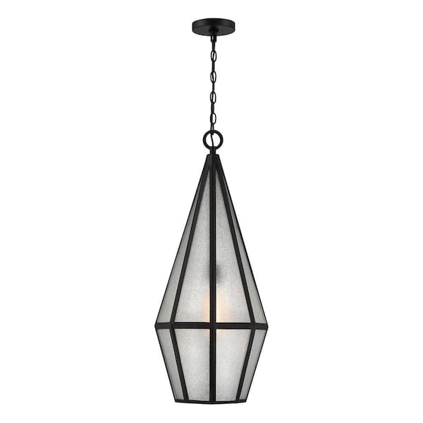 Savoy House Peninsula 32.5 in. 1-Light Matte Black Outdoor Pendant Light with Art Glass and No Bulbs Included