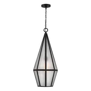 Peninsula 32.5 in. 1-Light Matte Black Outdoor Pendant Light with Art Glass and No Bulbs Included