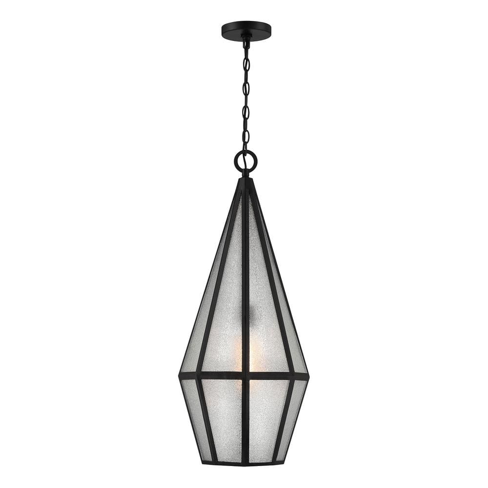 Matte Black Art Glass 1-Light Outdoor Hanging Lantern