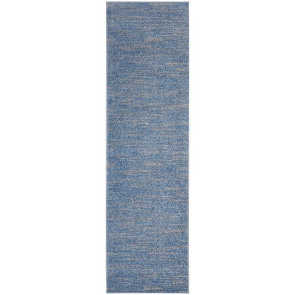 Nourison Essentials 2 ft. x 10 ft. Blue/Gray Kitchen Runner Solid Contemporary Indoor/Outdoor Patio Area Rug