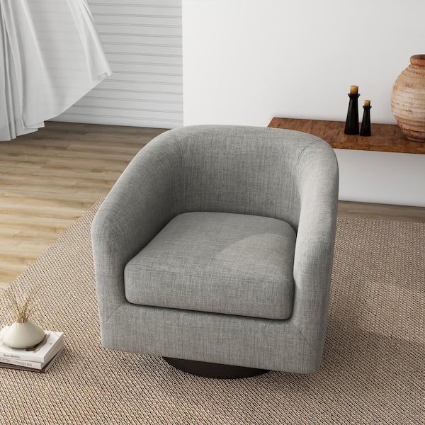 Uixe Light Gray Polyester Upholstered 360°Swivel Arm Chair