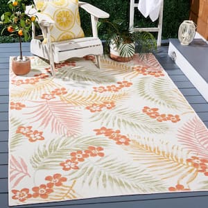 Sunrise Ivory/Rust Sage 7 ft. x 7 ft. Oversized Tropical Reversible Indoor/Outdoor Square Area Rug