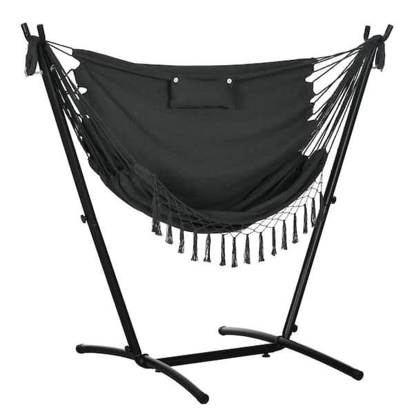 Unbranded 5.6 ft. Patio Hammock Chair with Stand, Outdoor Hammock Hanging Lounge Chair with Side Pocket and Headrest in Dark Gray