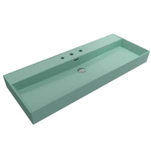 Milano Matte Mint Green 47.75 in. 3-Hole Wall-Mounted Fireclay Rectangular Vessel Sink with Overflow