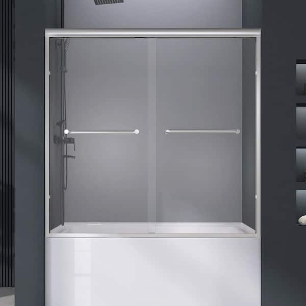 56 to 60 in. W x 58 in. H Double Sliding Tub Door in Chrome Framed Bypass Alcove Bathtub Shower Door with Clear Glass