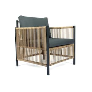 2-Piece Brown Wicker Outdoor Lounge Chair with Black Cushions