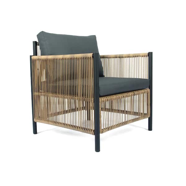 Angel Sar 2-Piece Brown Wicker Outdoor Lounge Chair with Black Cushions
